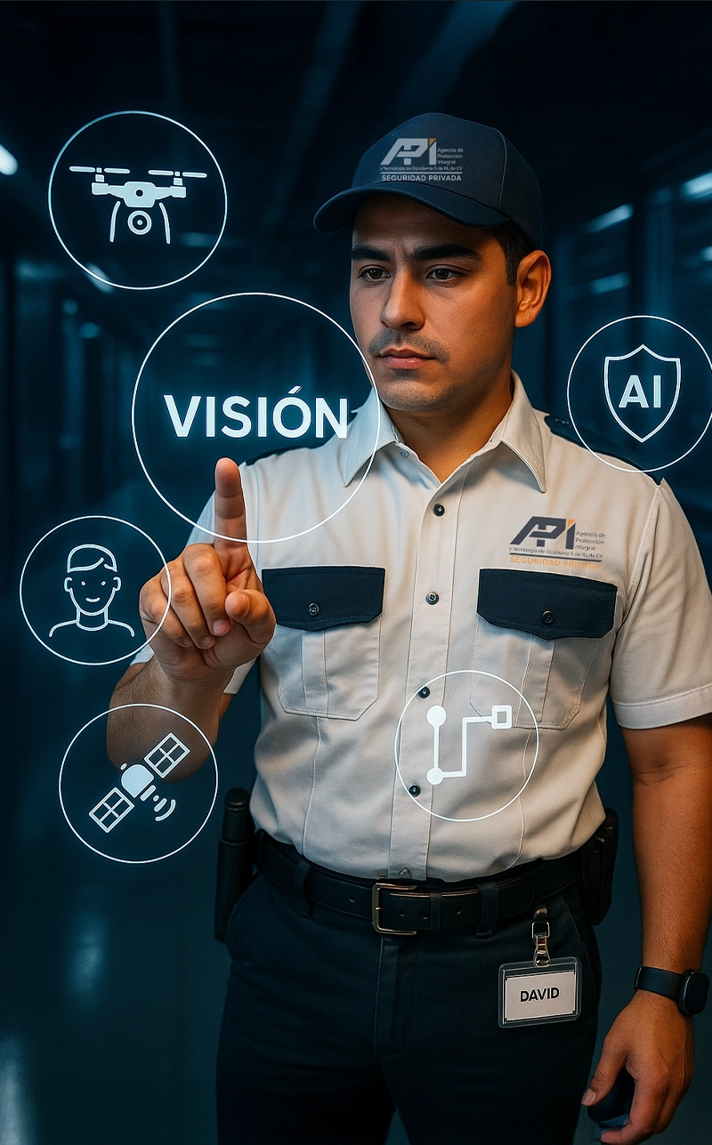 Guardia de seguridad señalando la palabra visión