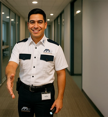 guardia de seguridad saludando en oficina